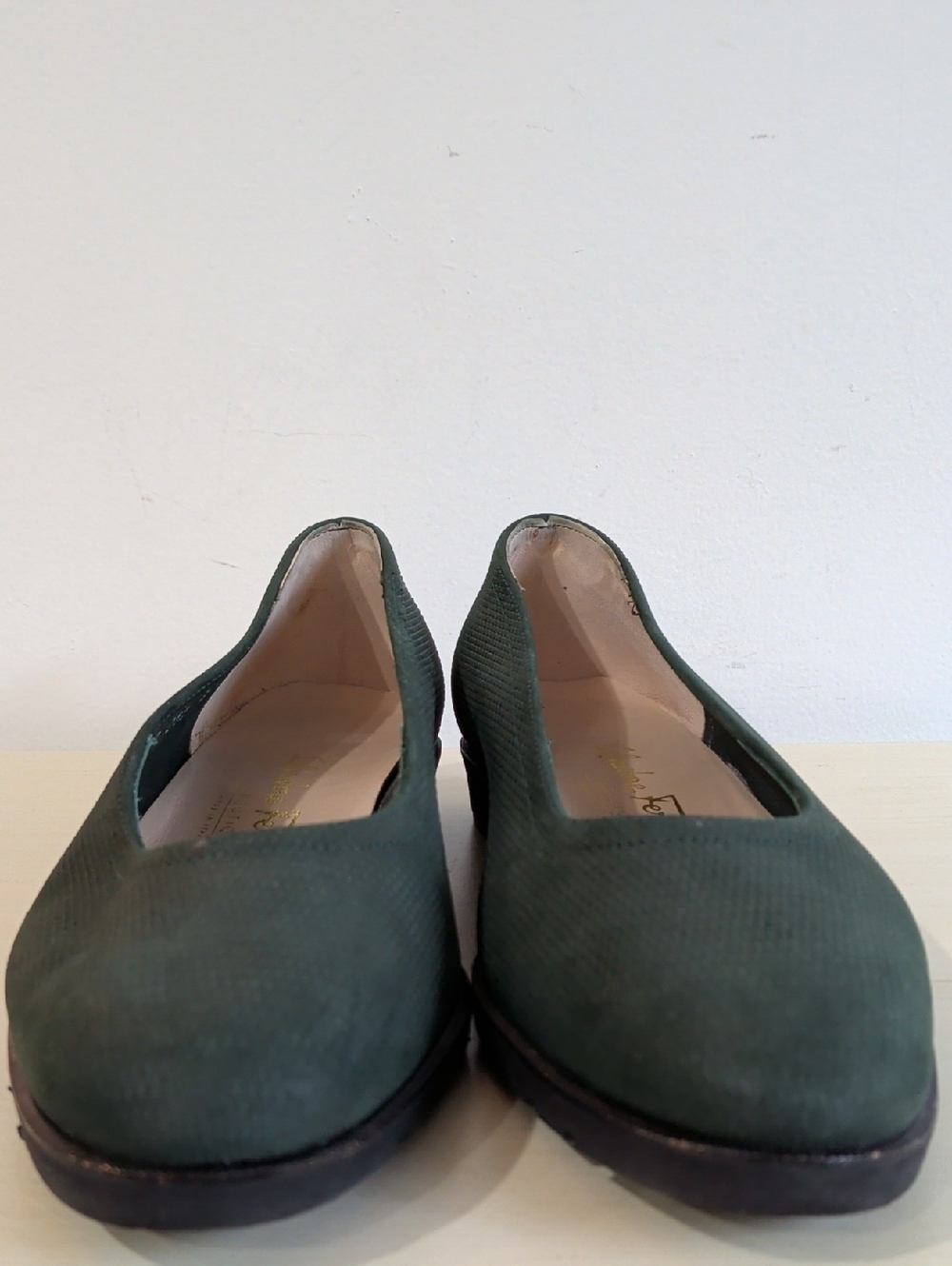 Salvatore Ferragamo Forest Green Textured Leather Flats Size 8 - Picture 6 of 9